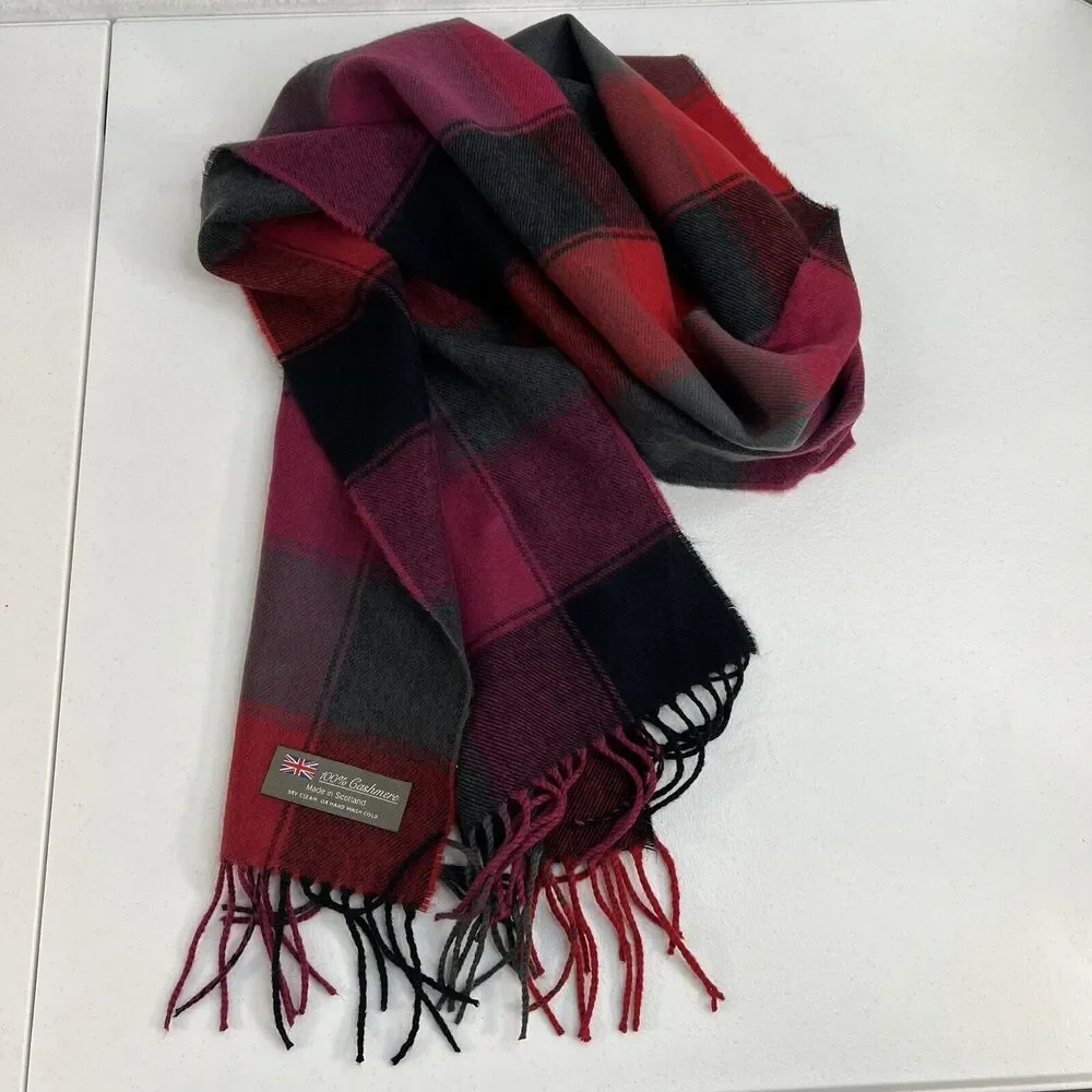Scarf 100% Cashmere‎ Multi Plaid Fringe Trim Classic Scotland Luxurious One Size